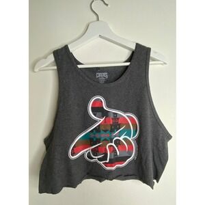 Crooks &‎ Castles Gray Graphic Cropped Tank Top Size L Streetwear Raw Hem